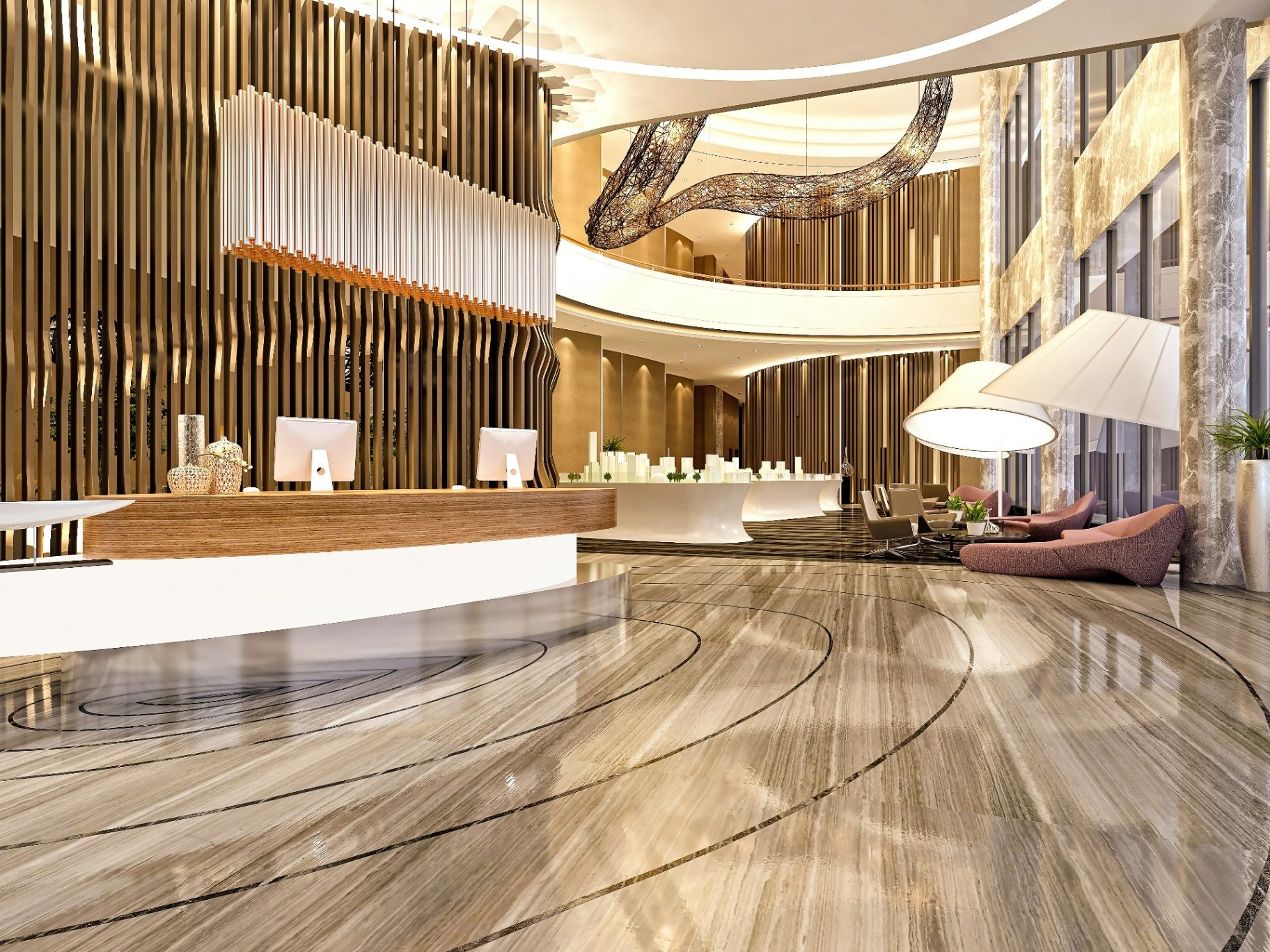 Elegant Nordic hotel interior at dusk — Scandinavian & Baltic Hotel Consulting